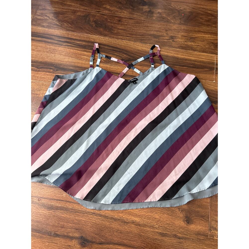 Torrid Tank Top 3 3X Peach Gauze V Neck Pocket Blue Striped Satin Strappy Lot - Picture 4 of 7